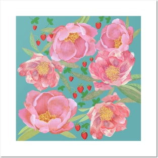 Peony and strawberry Posters and Art